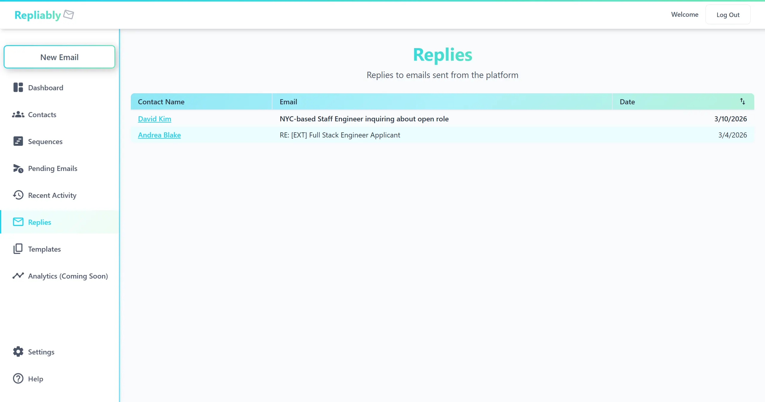 Screenshot of the Replies page with reply threads
