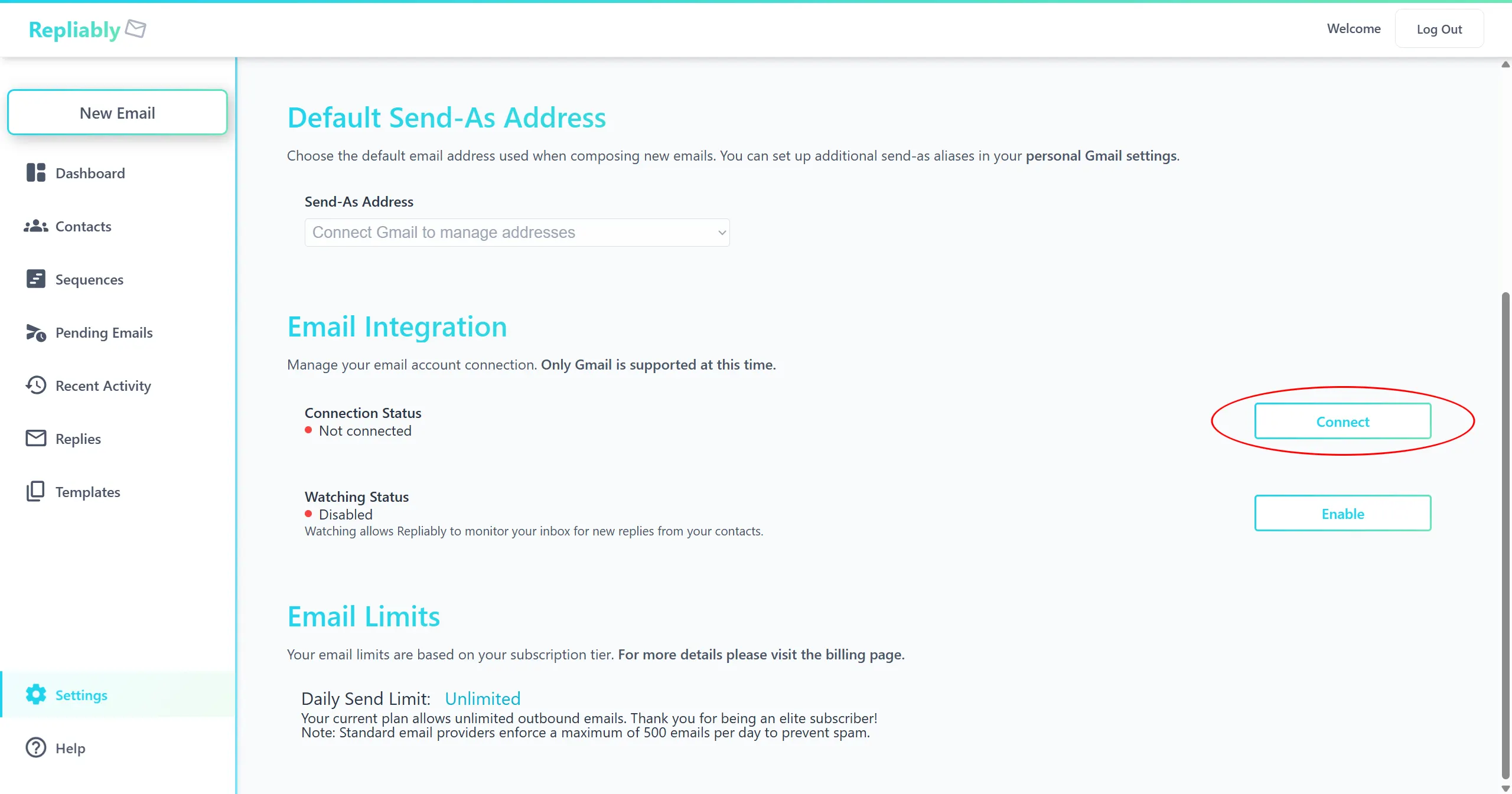 Screenshot of the Gmail connection flow in Settings