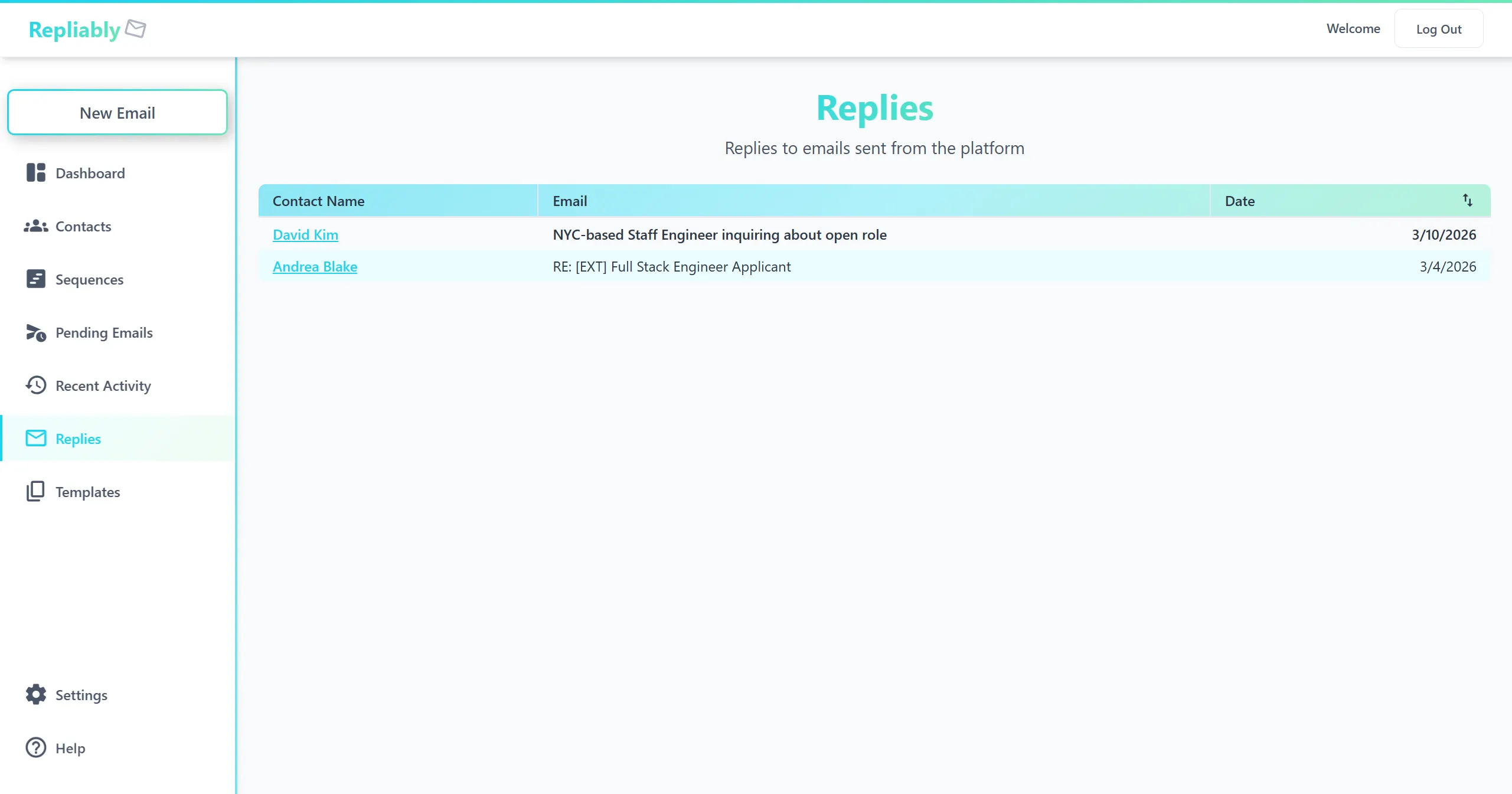 Screenshot of the Replies page with reply threads