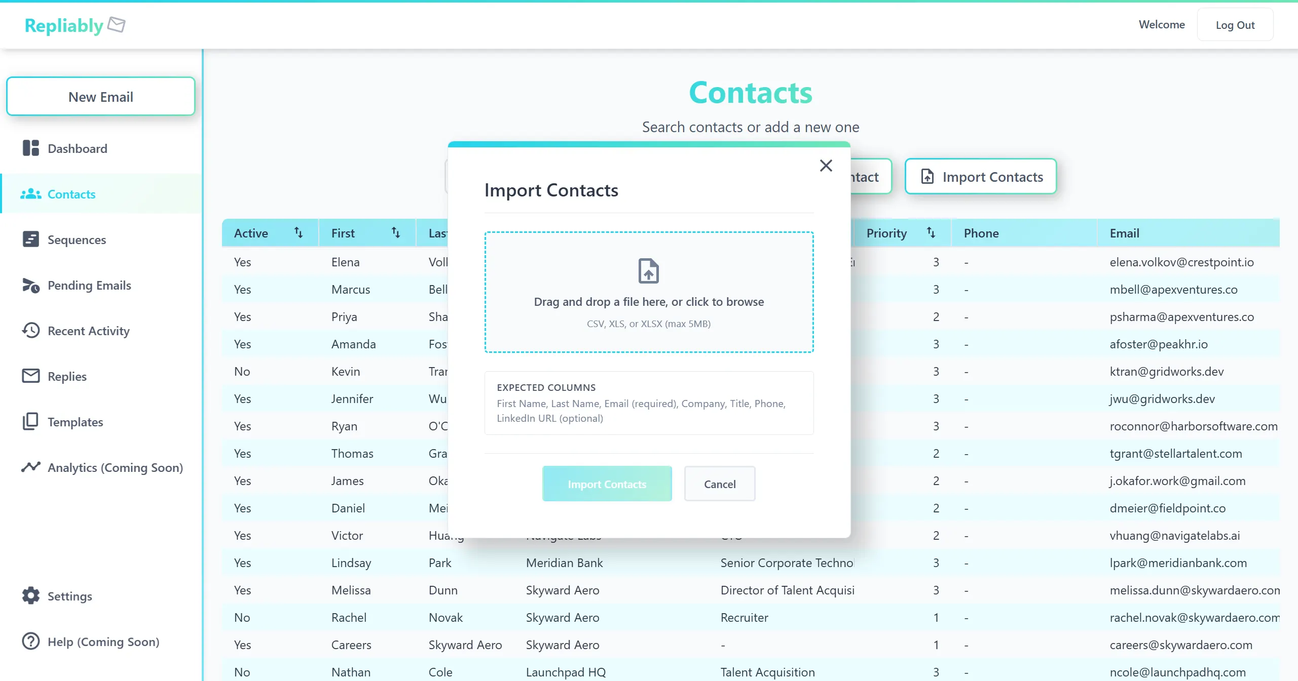 Screenshot of the CSV import flow with column mapping