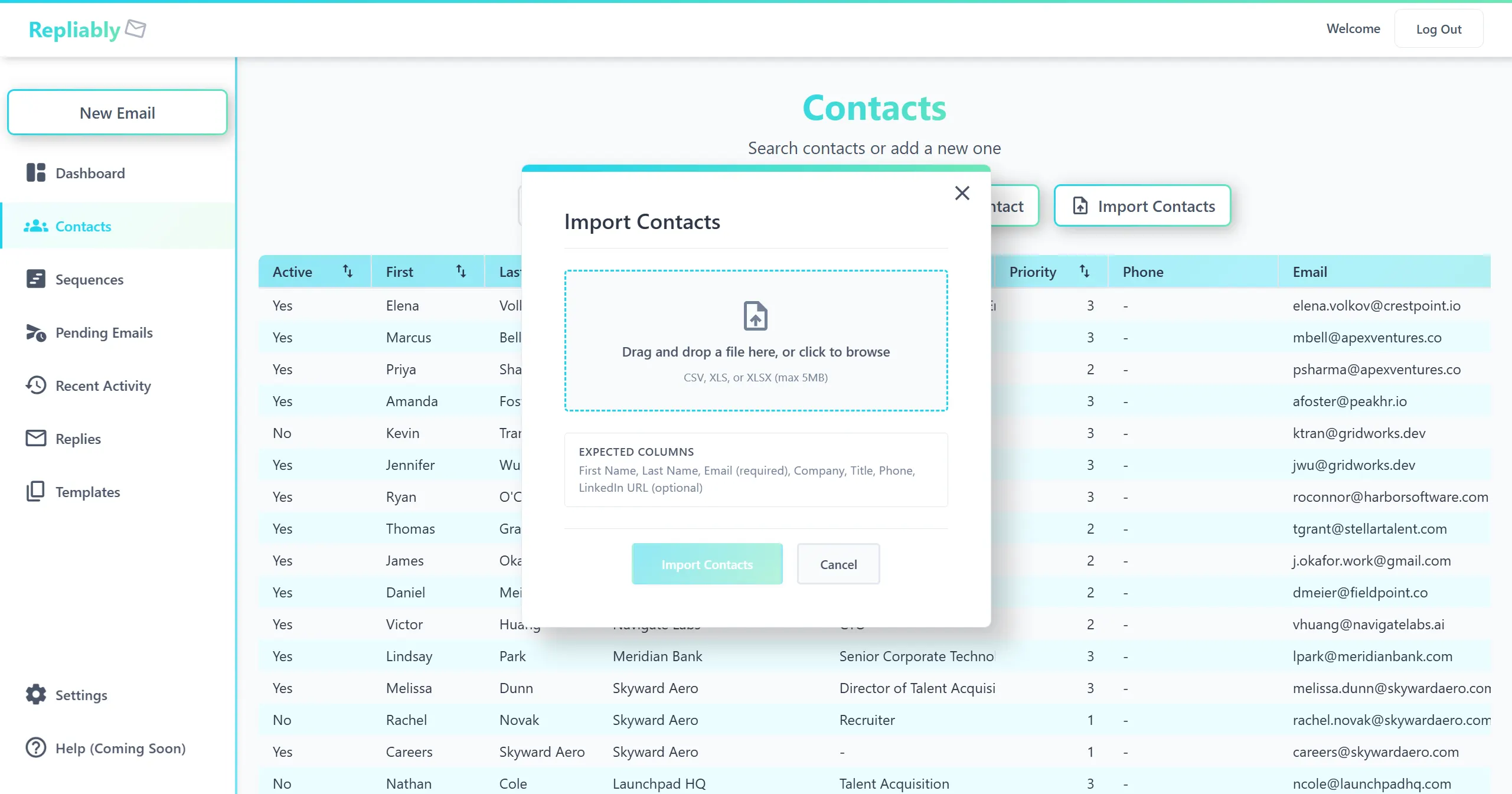 Screenshot of the CSV import flow with column mapping