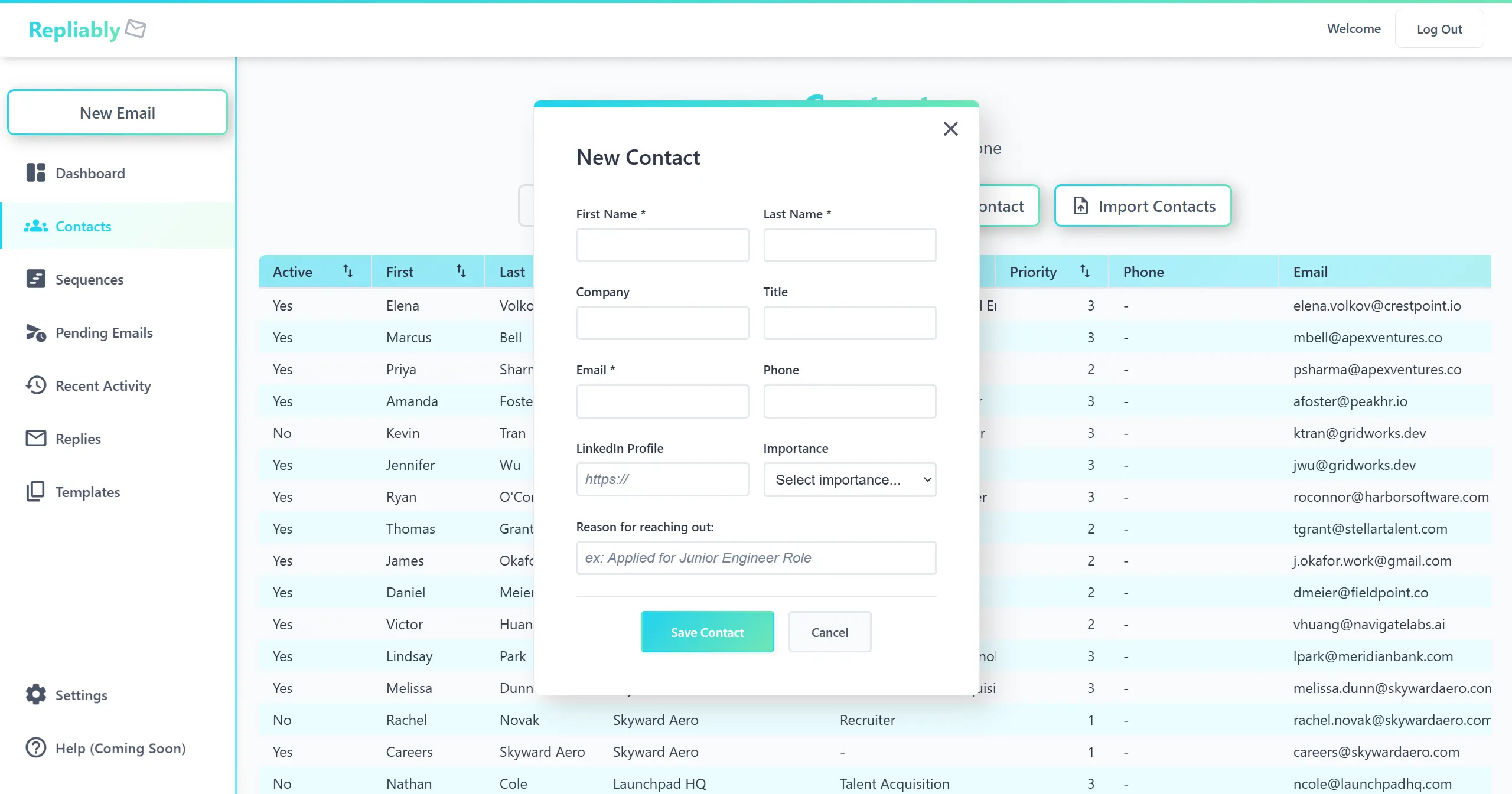 Screenshot of the Add Contact form