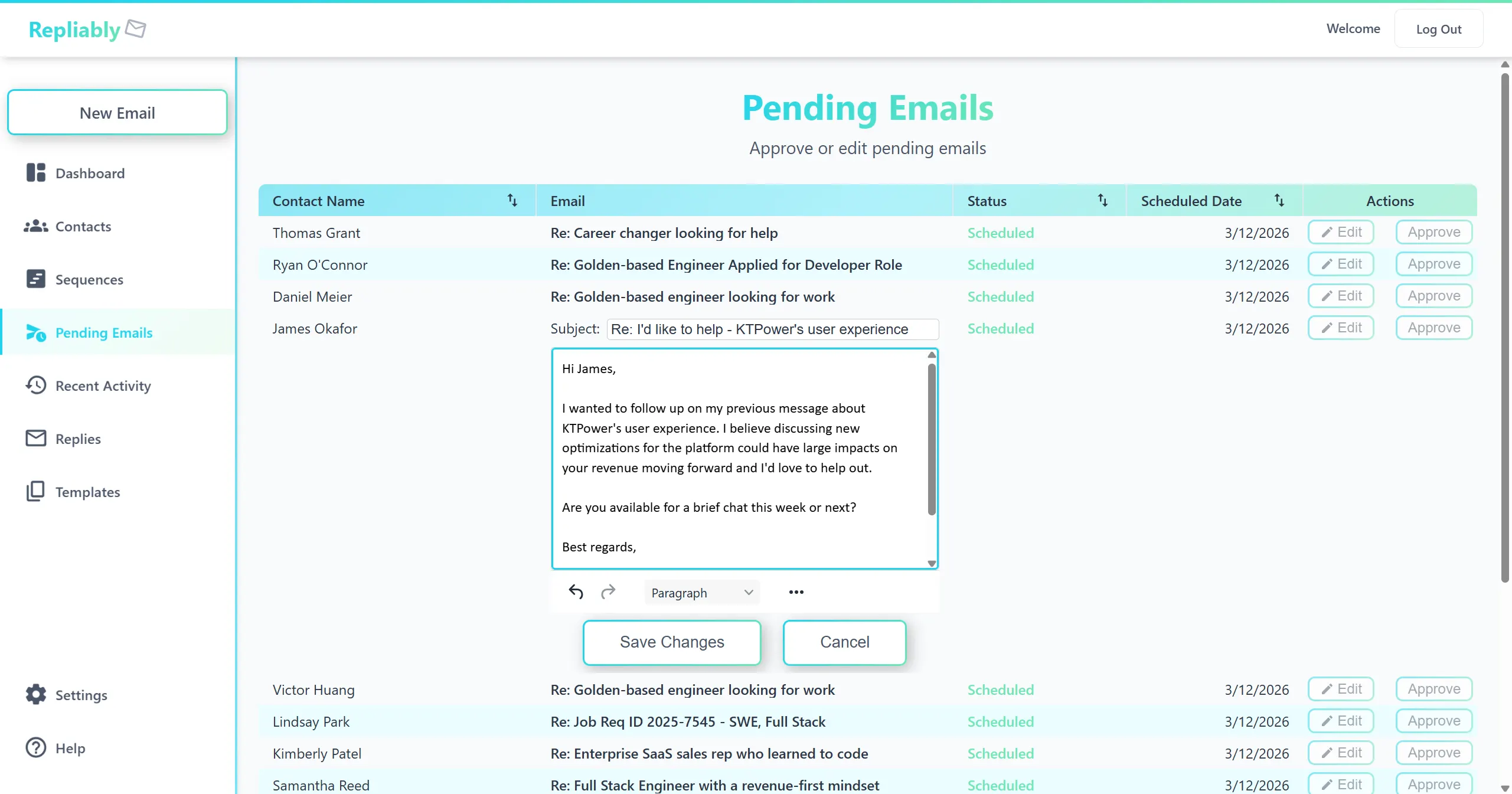 Example of a editing an AI-generated follow-up email before sending